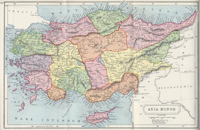 Map of Asia Minor (modern Turkey) During Roman Times.