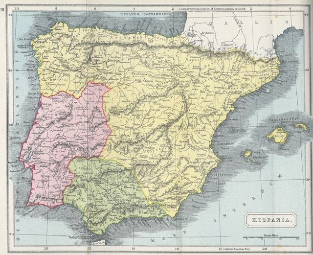 Map of Hispania (Spain and Portugal) During Roman Era