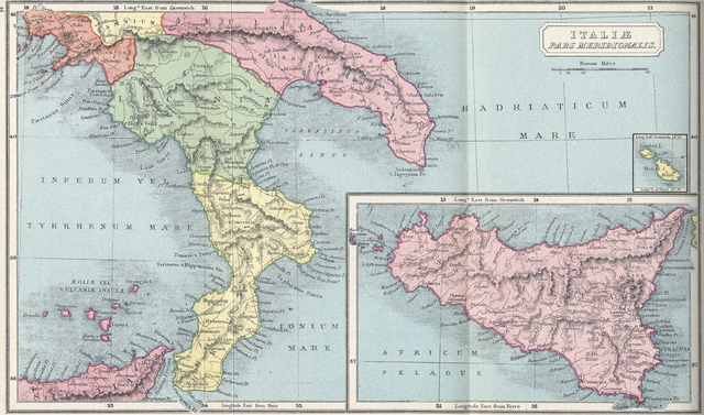 Map of Southern Italy During Roman Era