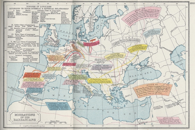 Map Showing the Germanic Invasions and Migrations Into the Roman Empire